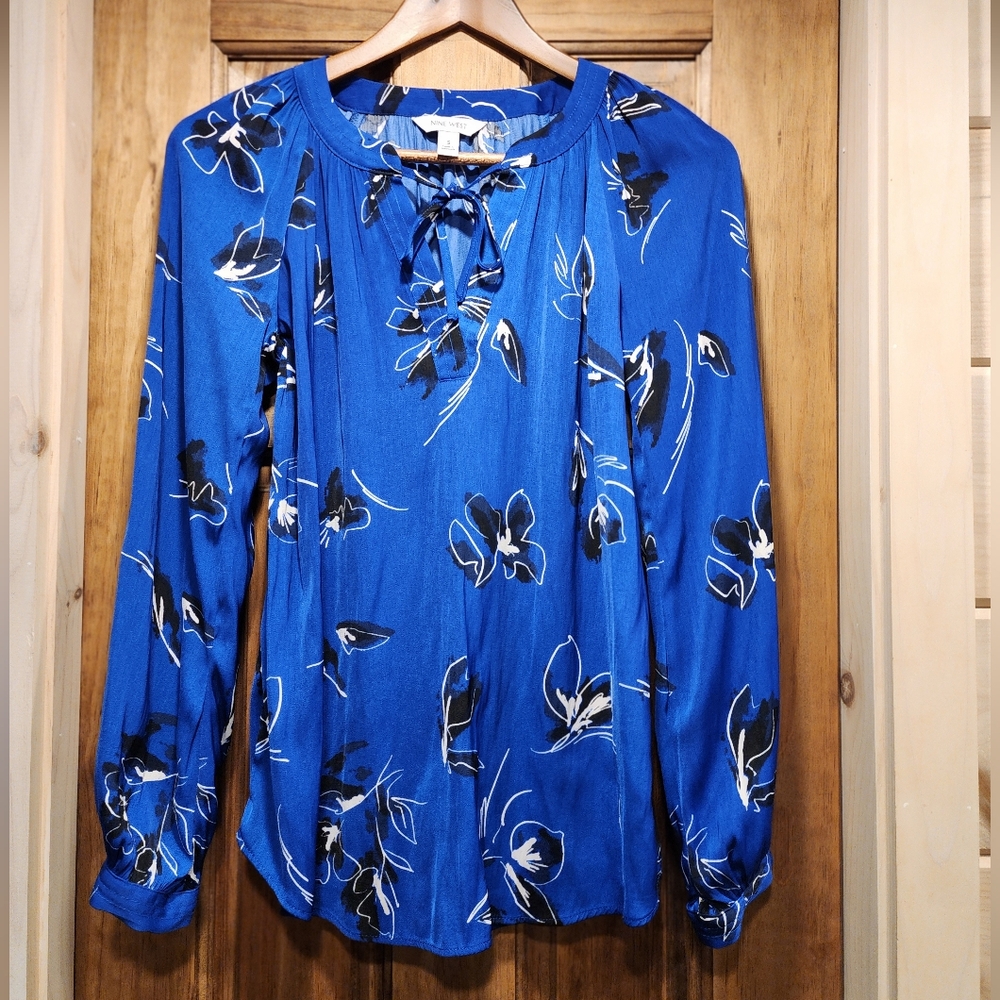 Nine West Royal Blue Floral Blouse